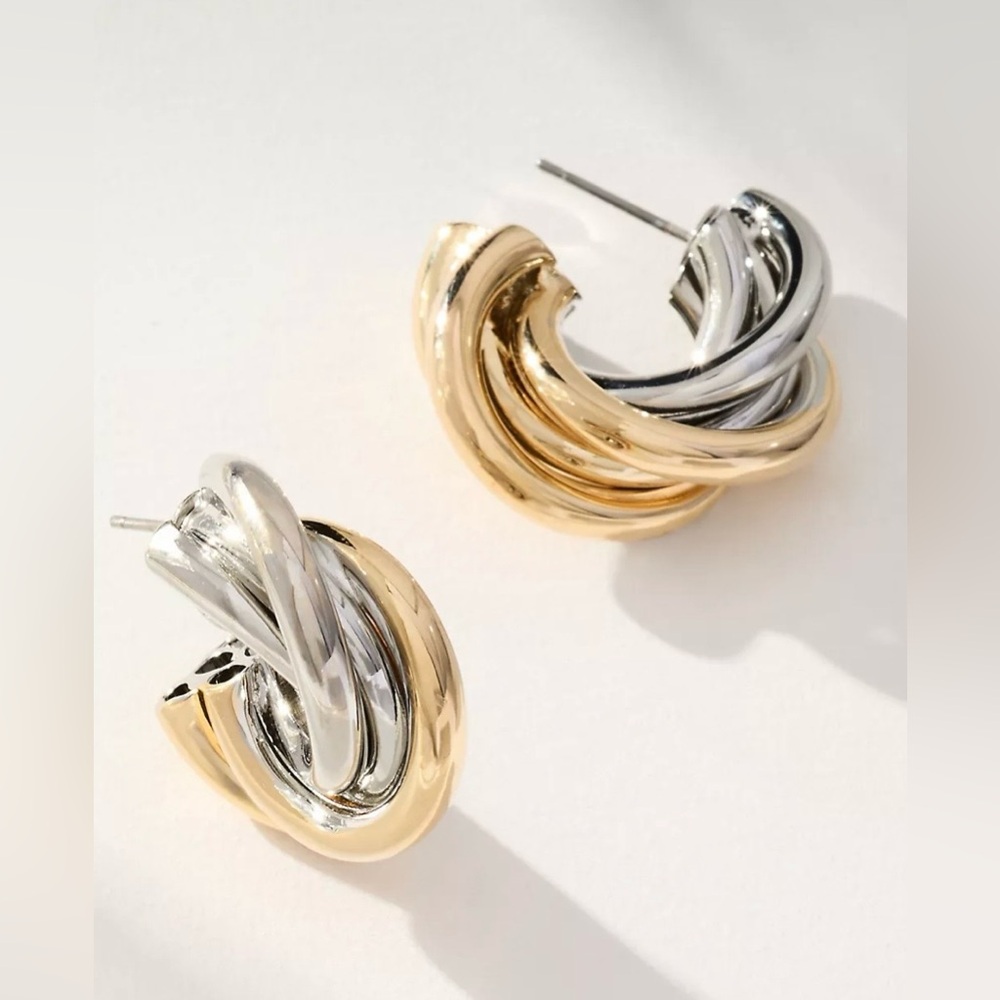 Anthropologie Silver and Gold Twisted Earrings